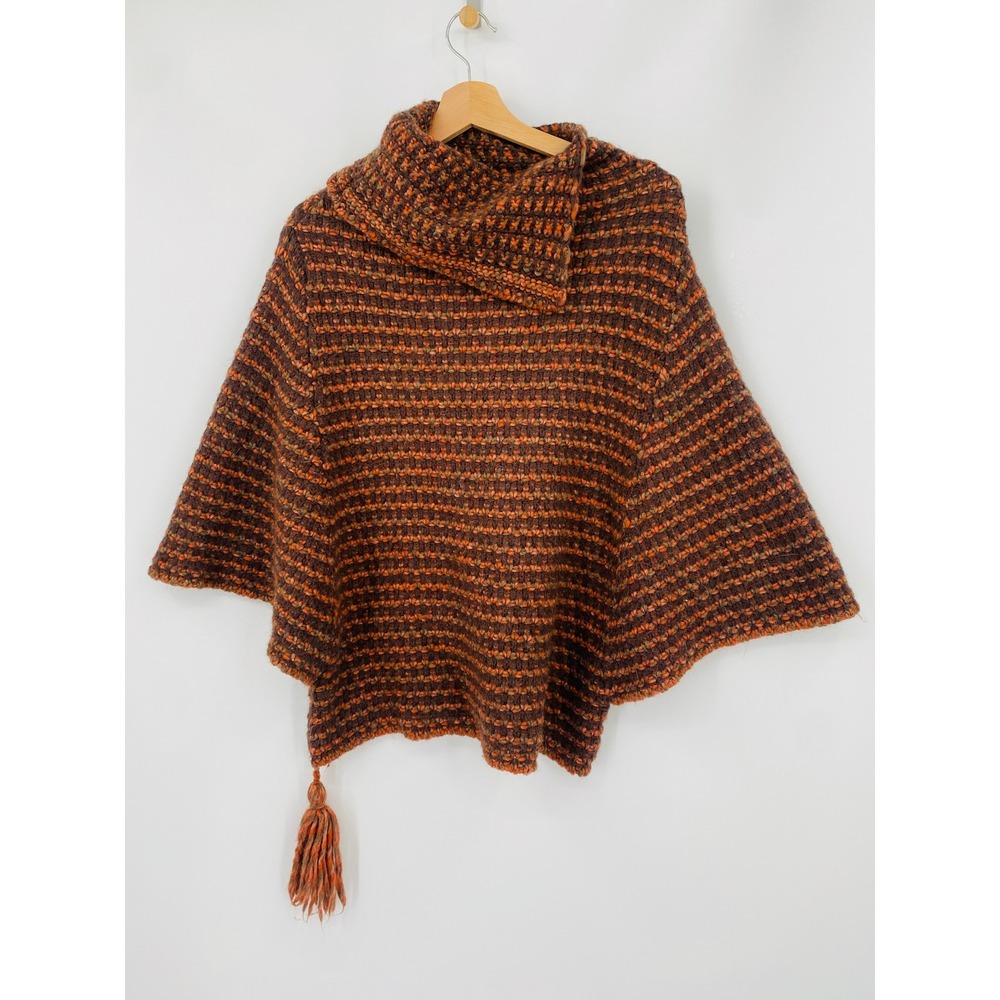 Y2K Renee's NYC Poncho One Size Brown Striped Mohair Alpaca Wool Blend Tassel